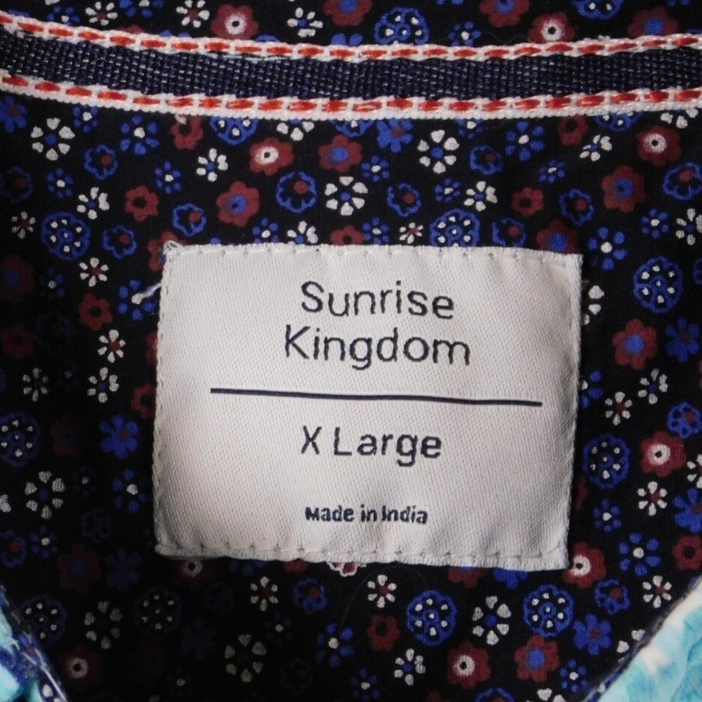 Sunrise Kingdom Mens Blue-Green Tropical Short Sleeve Button Up XL - Picture 9 of 11